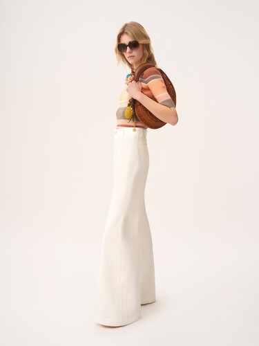 High-rise flared pants in cotton canvas - 3