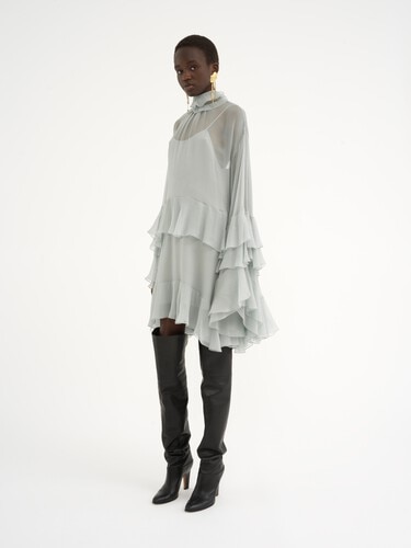Mini ruffled dress in silk mousseline - 4