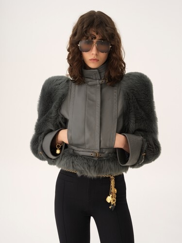 High-neck hybrid jacket in leather - 6
