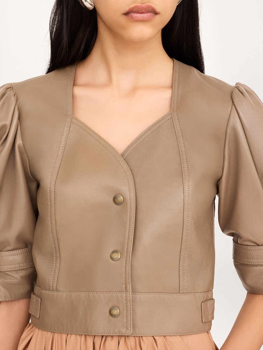 Cropped puff-sleeve jacket in leather - 7
