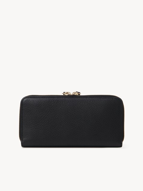 Alphabet zipped long wallet in grained leather