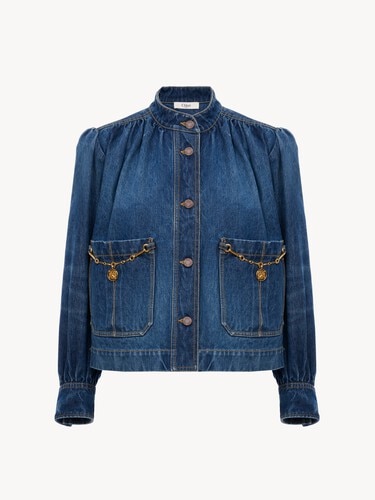 High-neck gathered jacket in denim - 2