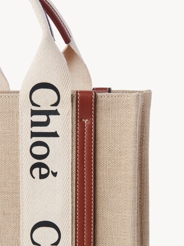 Small Woody tote bag in linen - 9