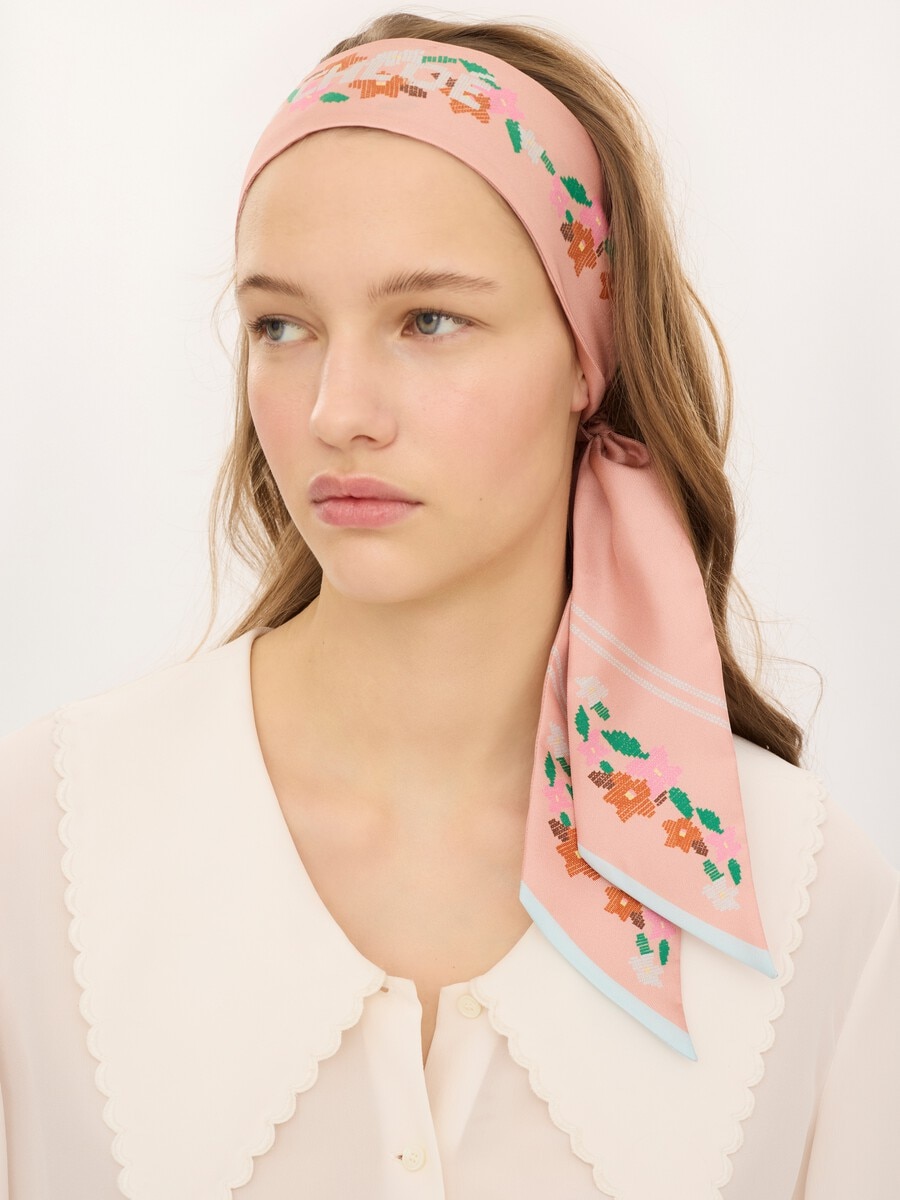 Pa&ntilde;uelo bandeau Chlo&eacute; Parrot en twill de seda - 5