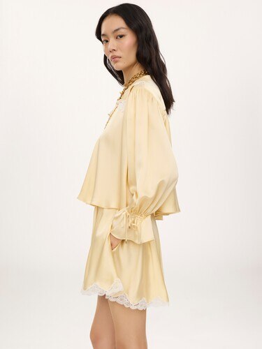 Fluid top in washed silk satin & lace - 7
