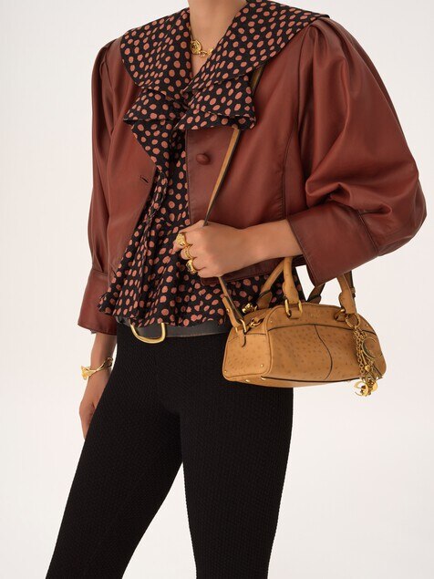 Bolso bowling Chlo&eacute; peque&ntilde;o de cuero efecto avestruz