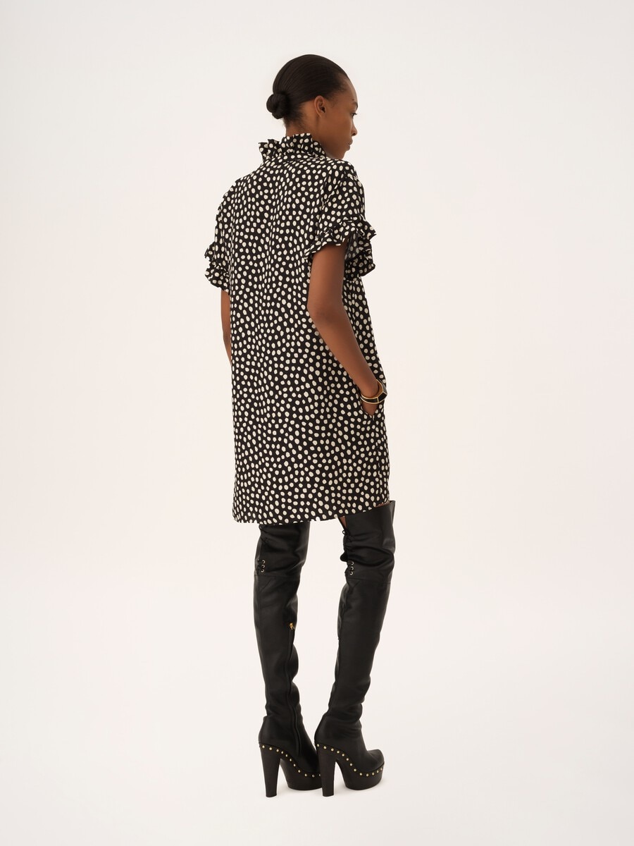 Short-sleeve mini dress in silk jacquard - 4
