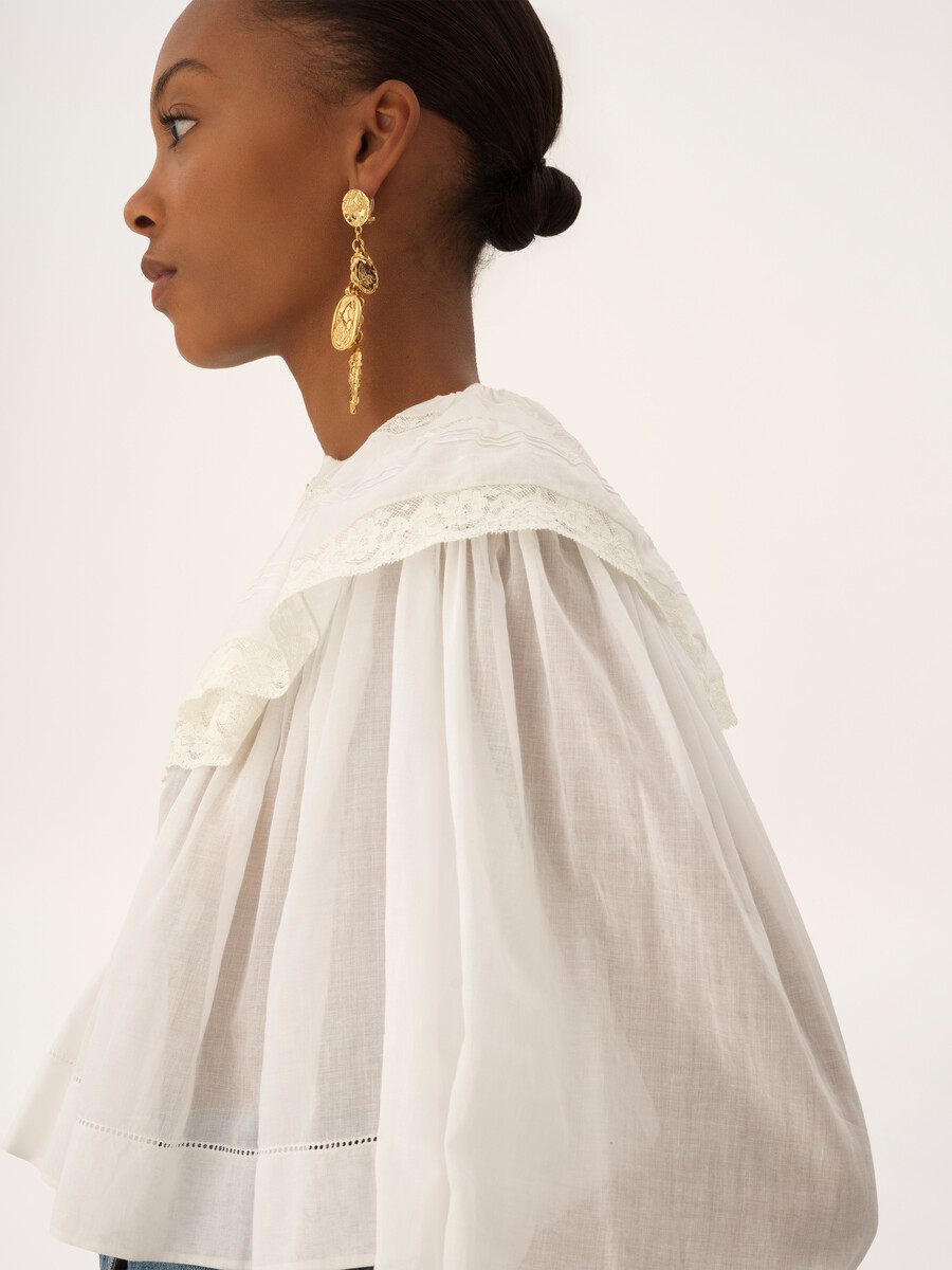 Cropped ruffle top in cotton voile & lace - 6