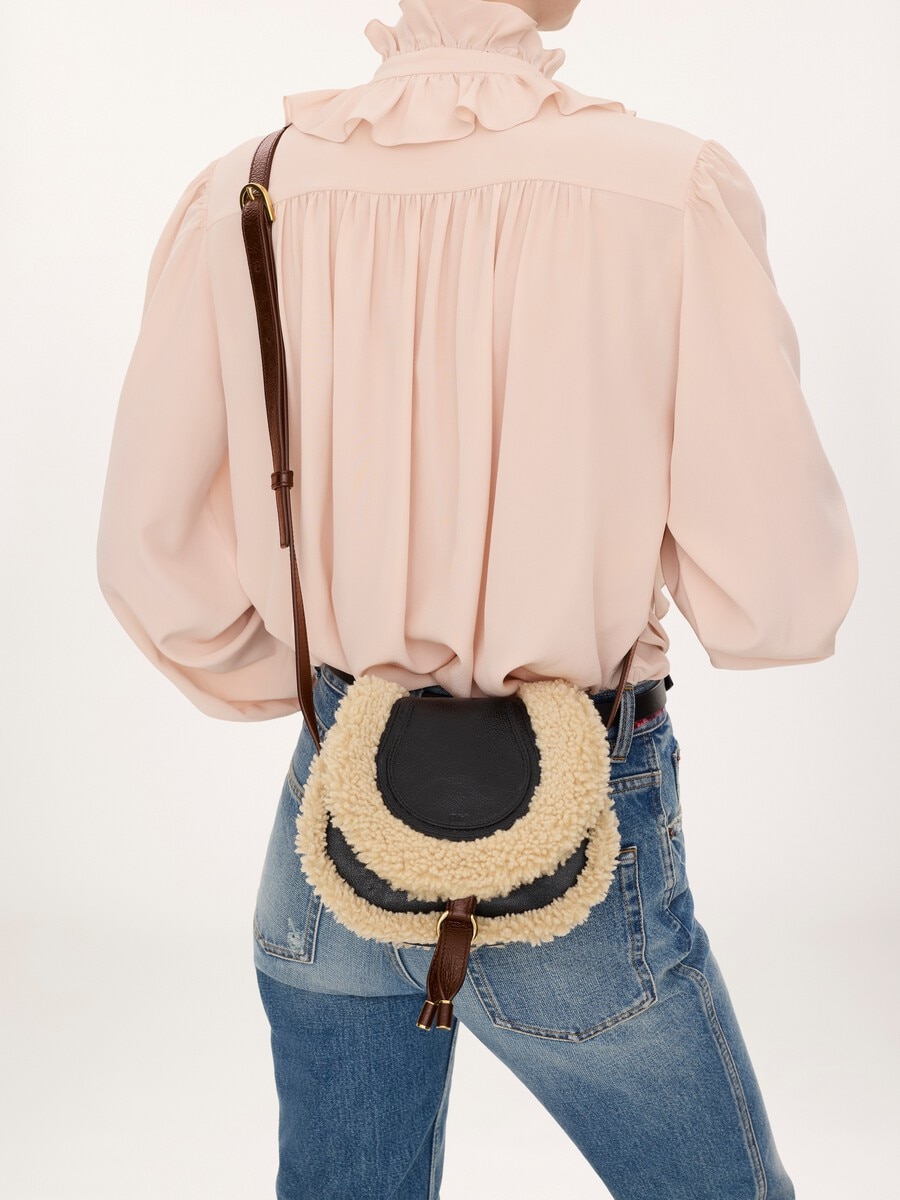 Small Marcie saddle bag in shearling & grained leather - 7