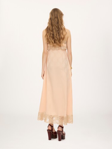 Thin-strap long dress in silk jacquard & lace - 5