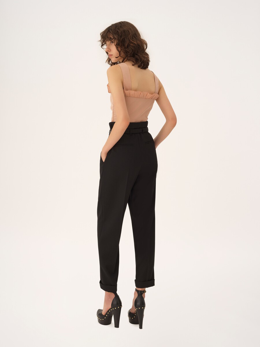 High-rise wide-leg pants in wool grain de poudre - 4