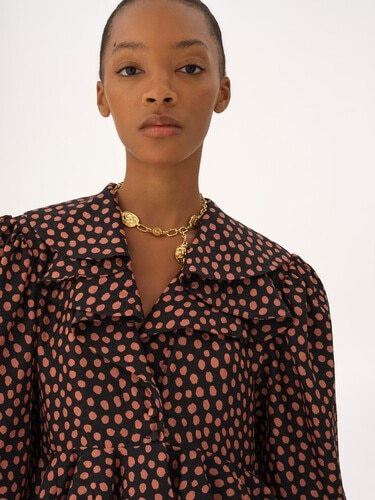 V-neck ruffle top in silk jacquard - 9