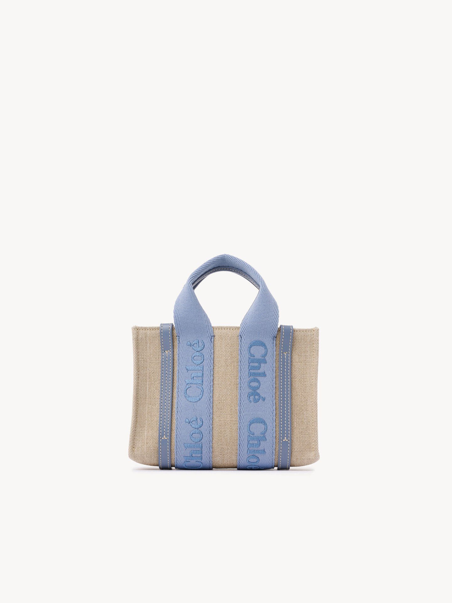 Mini Woody tote bag in linen - 4.0