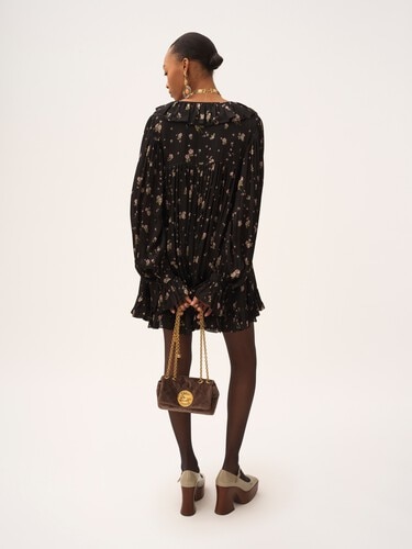 Gathered long-sleeve mini dress in silk charmeuse - 4