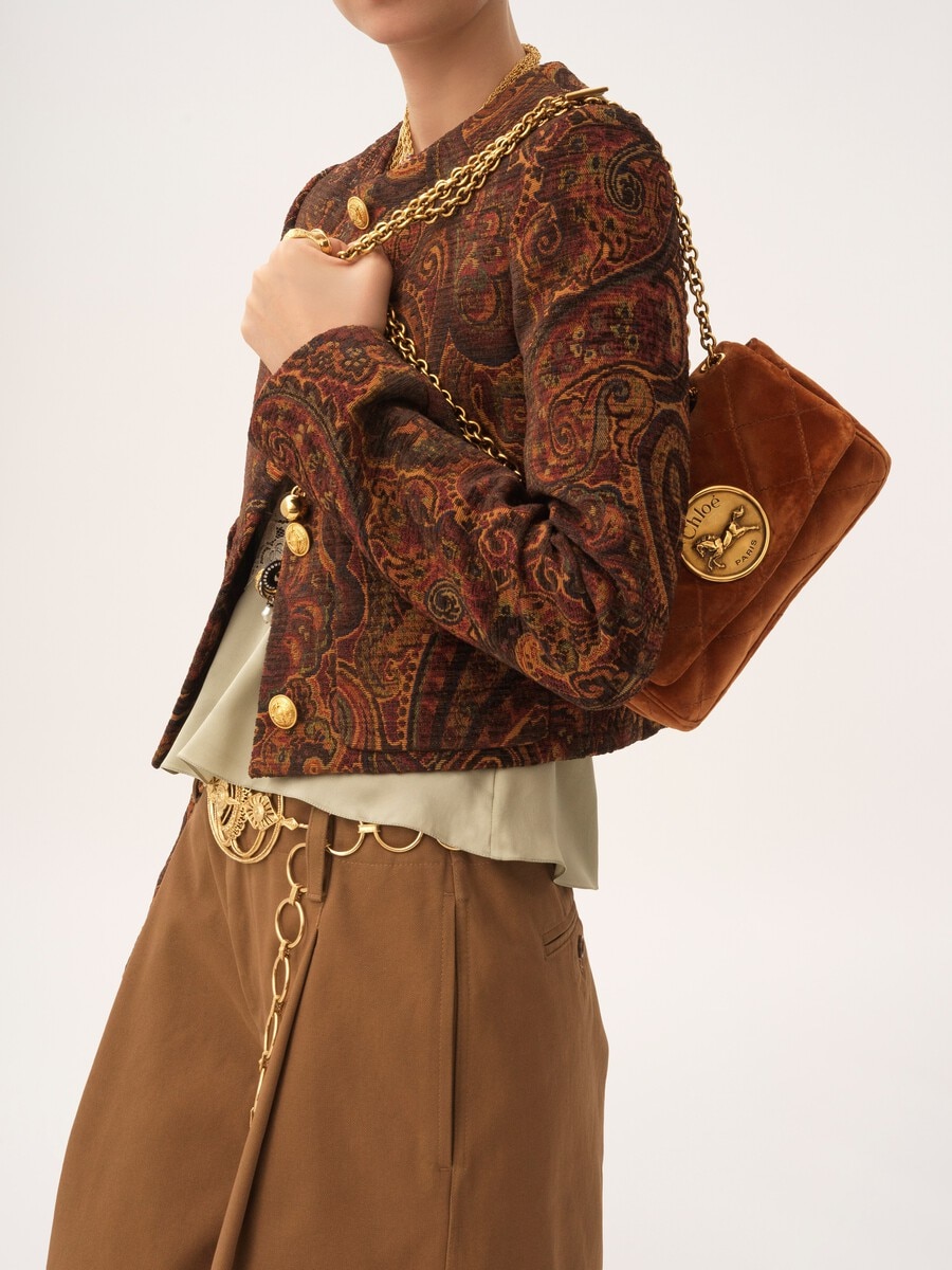 Bolso de hombro peque&ntilde;o Chlo&eacute; Heritage de terciopelo - 3