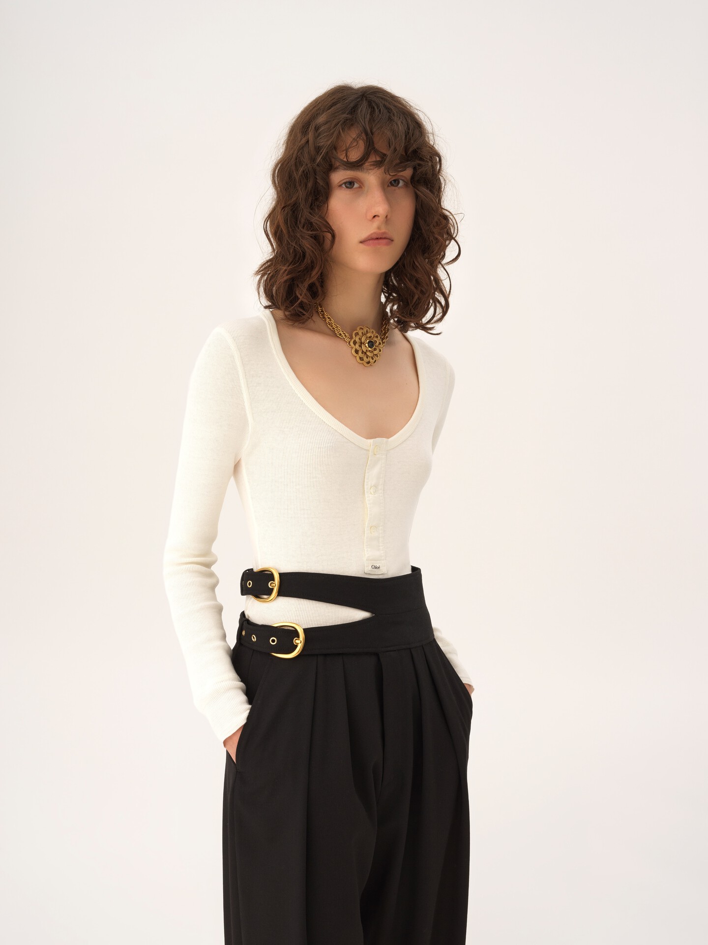 Scoop-neck Henley shirt in cotton jersey - 3.0