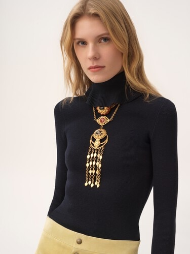 Jersey de cuello alto ajustado confeccionado en punto de lana y algod&oacute;n. - 4