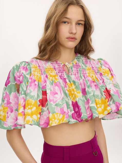 Gathered cropped top in cotton poplin