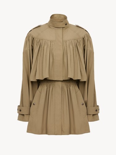 High-neck short trench coat in cotton poplin - 2