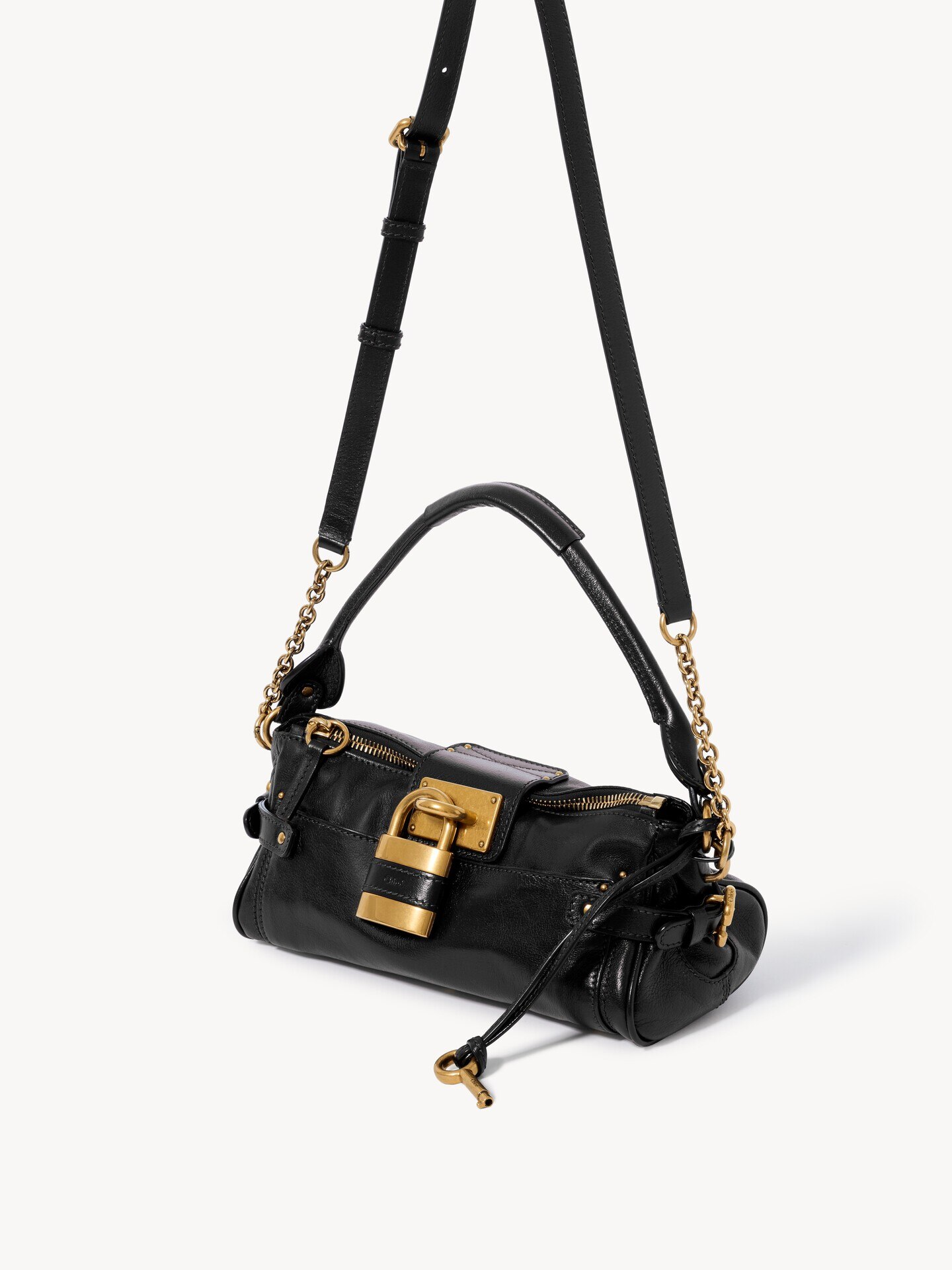 Small Paddington bag with strap in grained leather - 4.0