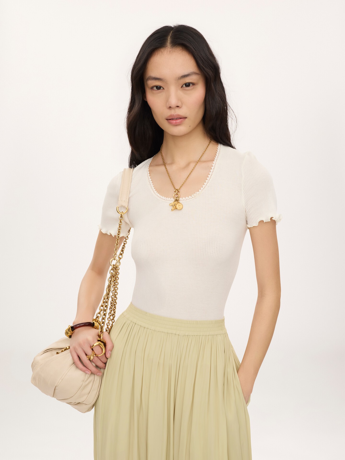 Scoop-neck fitted T-shirt in cotton & silk jersey - 3.0