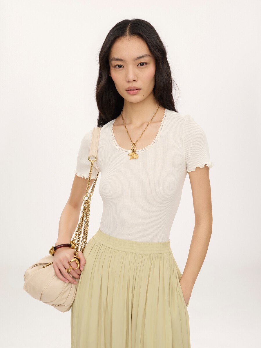 Scoop-neck fitted T-shirt in cotton & silk jersey - 3