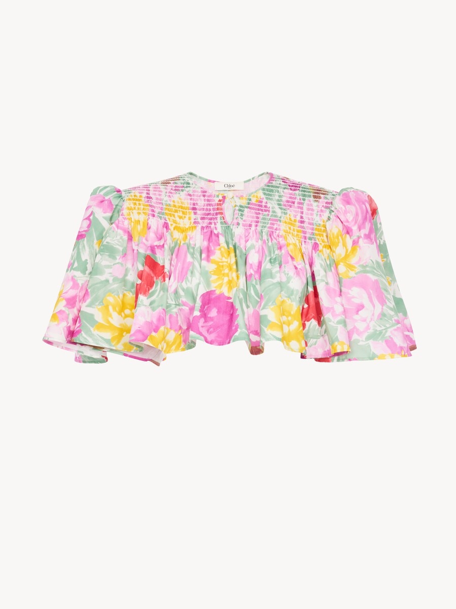 Gathered cropped top in cotton poplin - 2