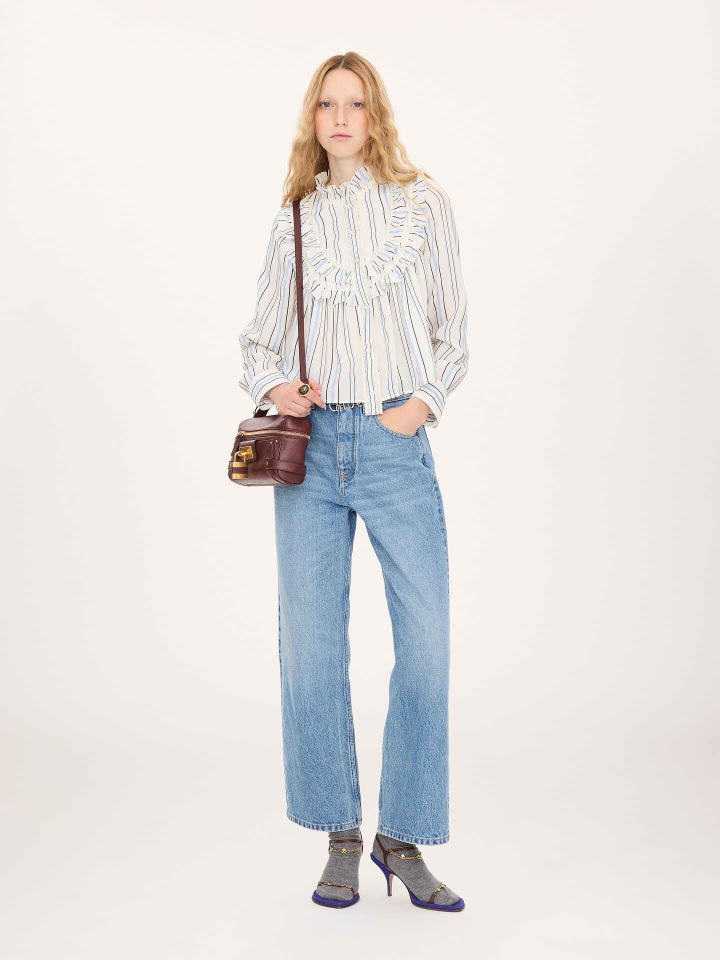 Ruffled blouse in silk jacquard & lace - 1.0
