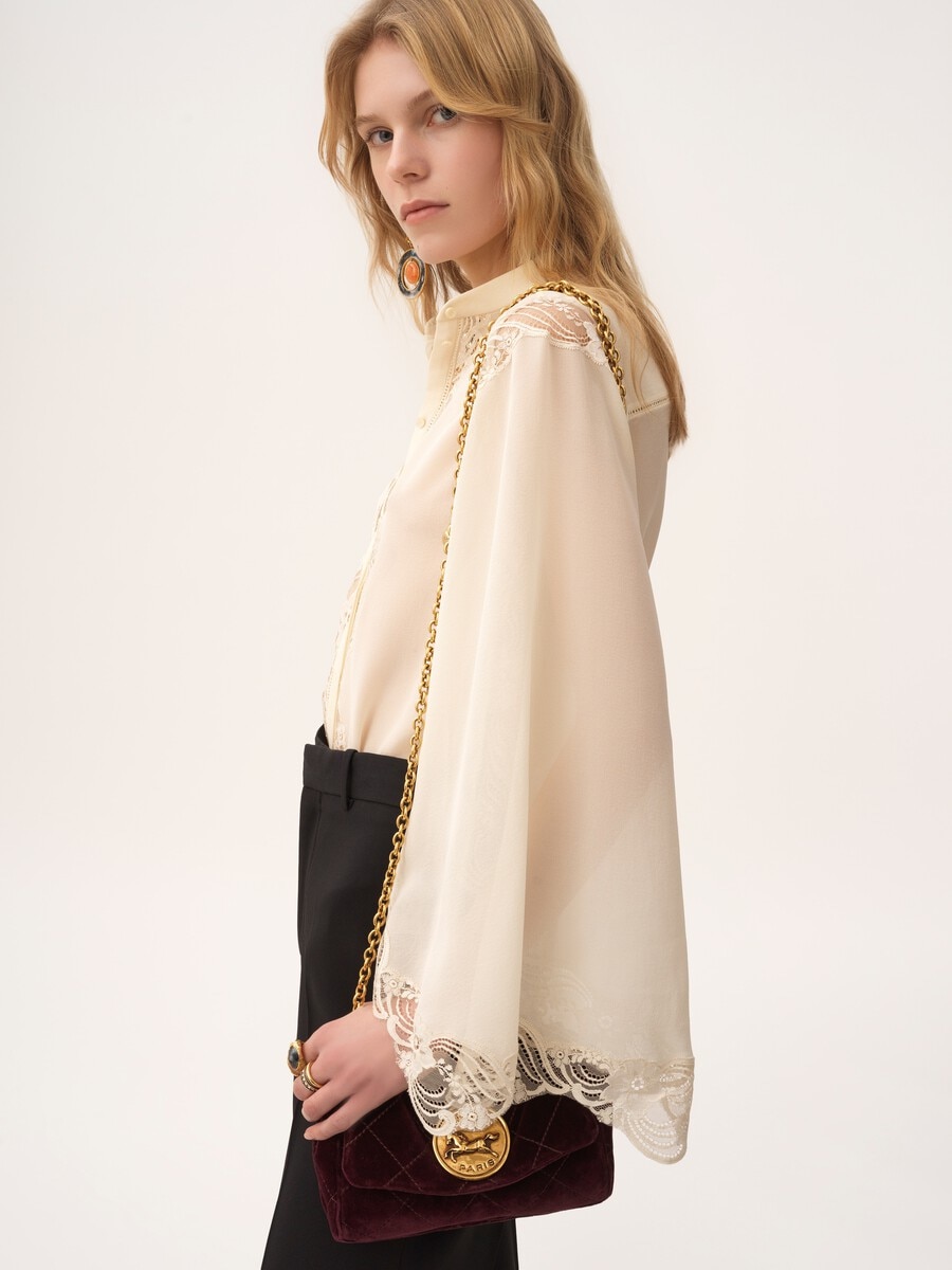 Fluid blouse in silk georgette & lace - 6