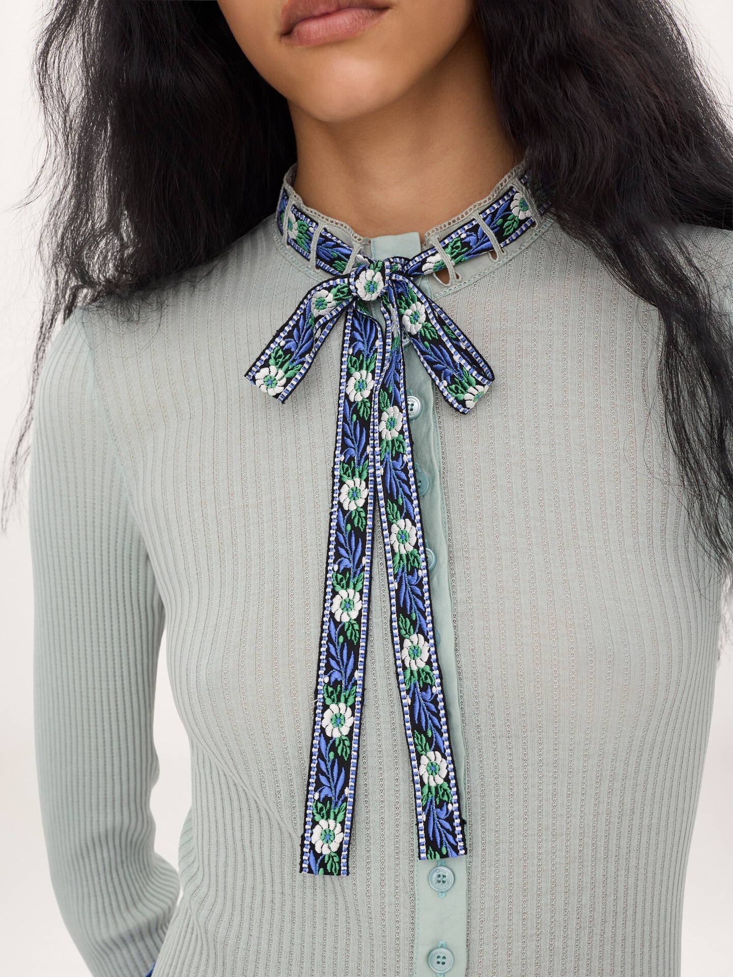 Tie-front fitted cardigan in cotton - 5.0