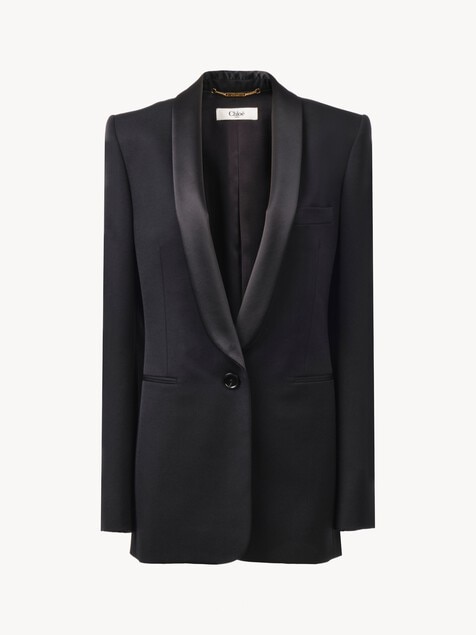 Chaqueta de esmoquin de lana grain de poudre