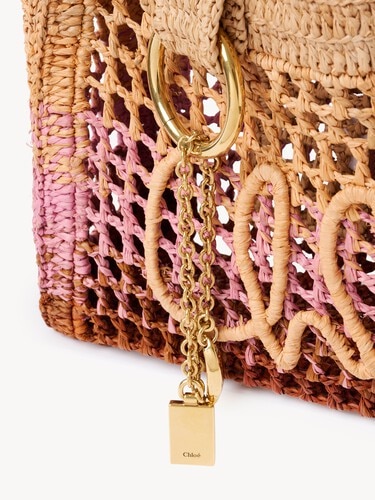 Small Summer Banana east-west tote bag with strap in raffia - 7