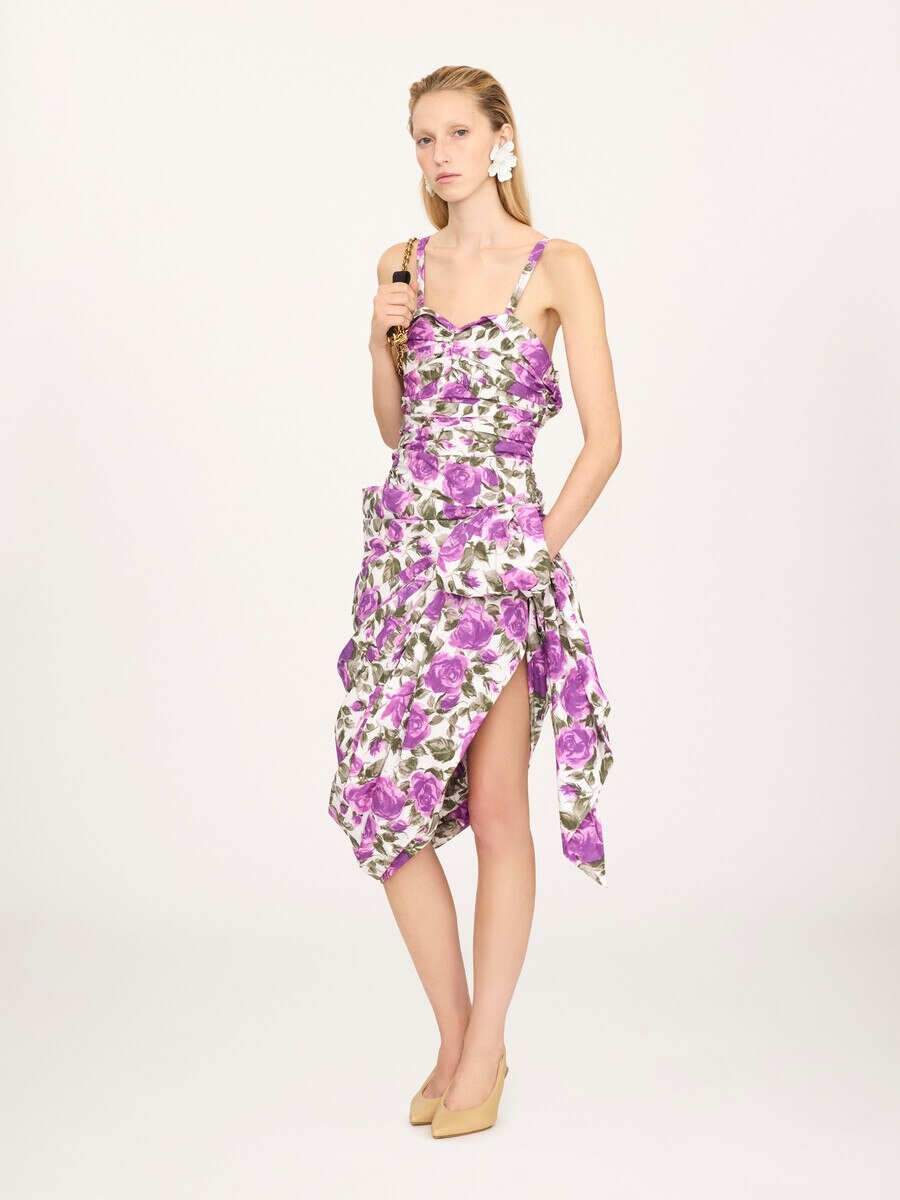 Wrapped bustier midi dress in cotton poplin - 3
