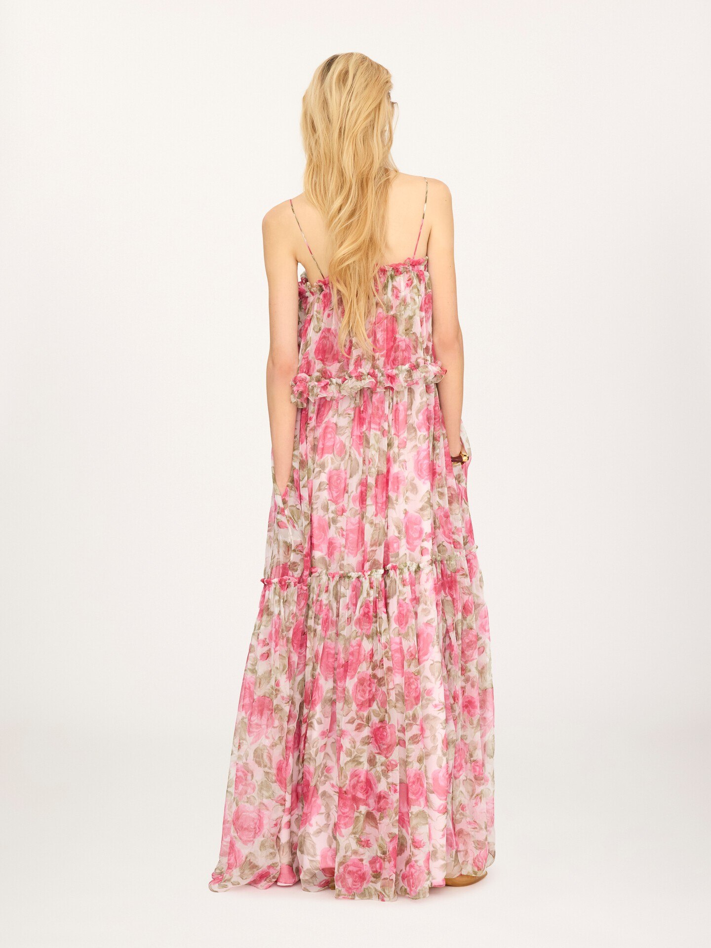 Thin-strap long dress in silk mousseline - 4.0
