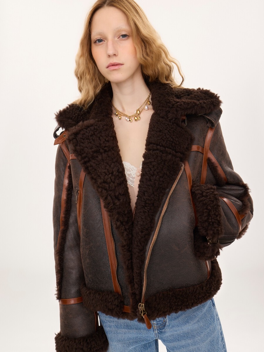 High-neck jacket in shearling - 8