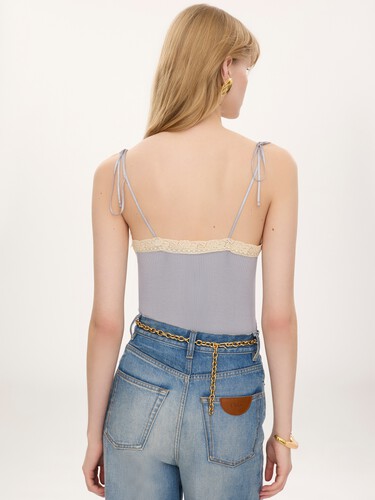 Thin-strap tank top in cotton jersey & lace - 5