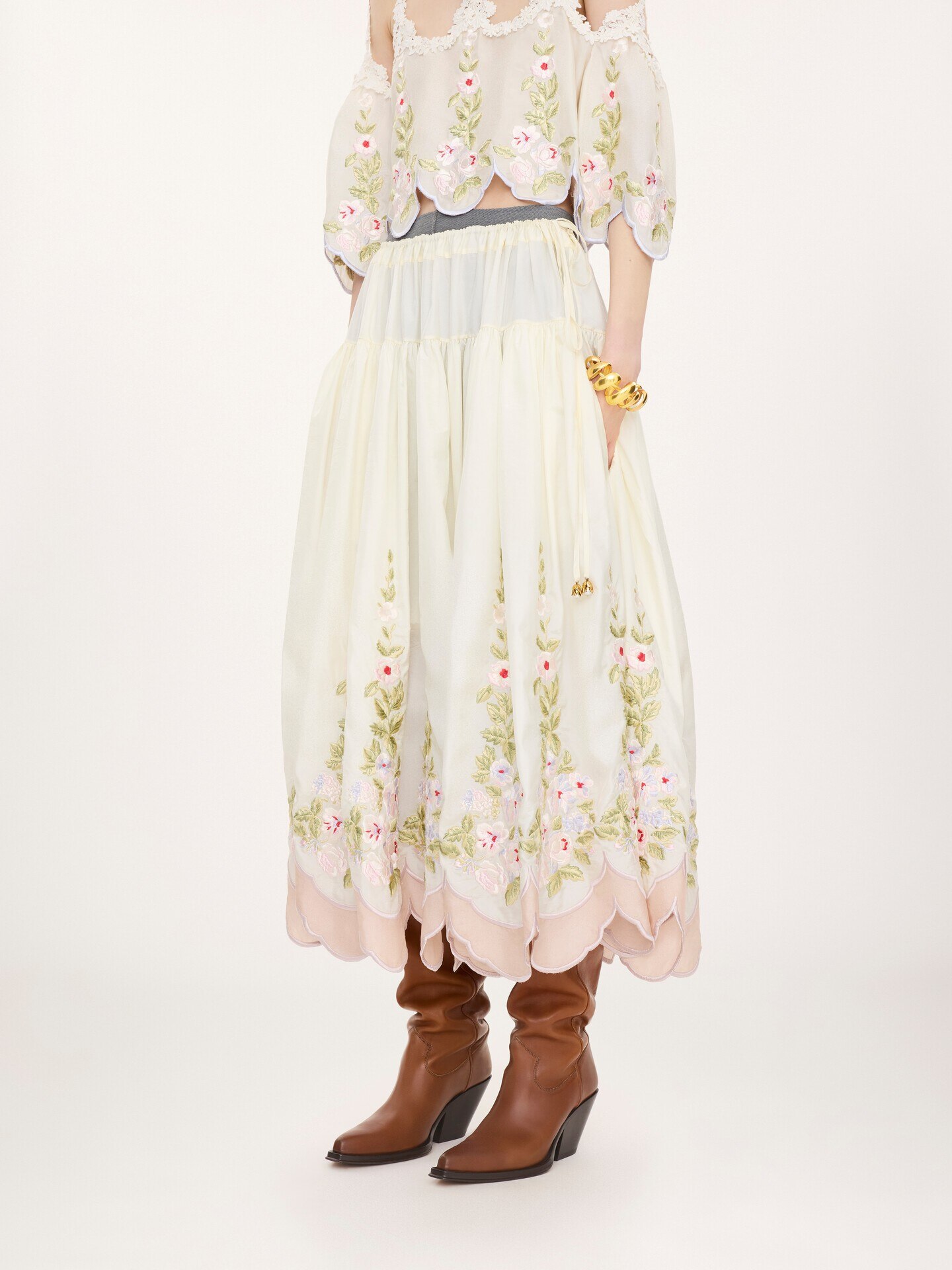 Gathered long skirt in technical taffeta - 3.0