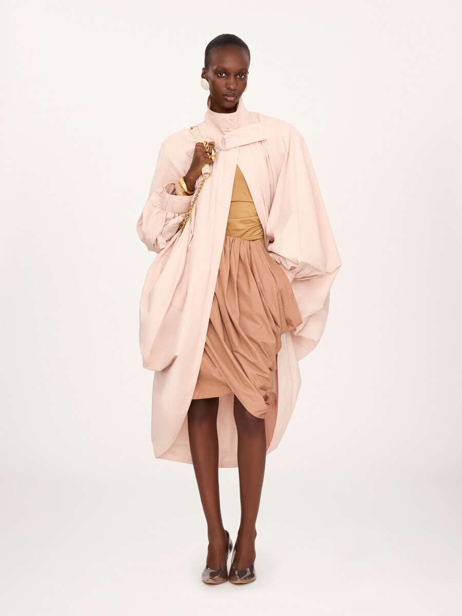 High-neck oversized cape coat in cotton poplin - 1
