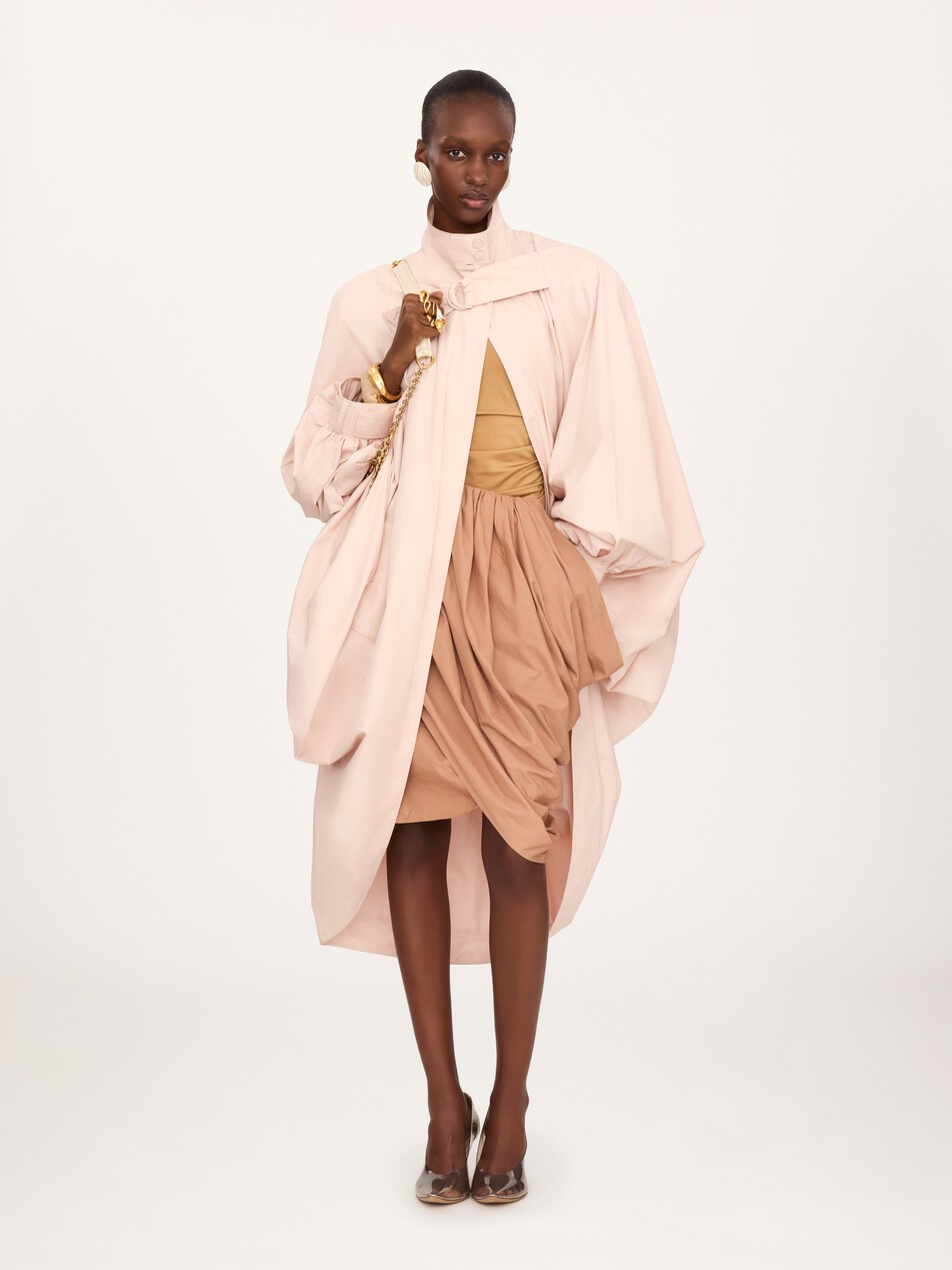 High-neck oversized cape coat in cotton poplin