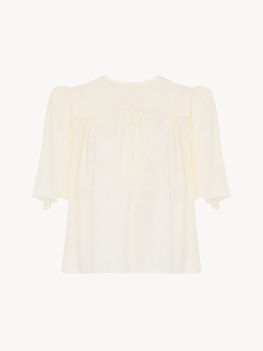 Top fruncido con cuello redondo de jacquard de seda - 2