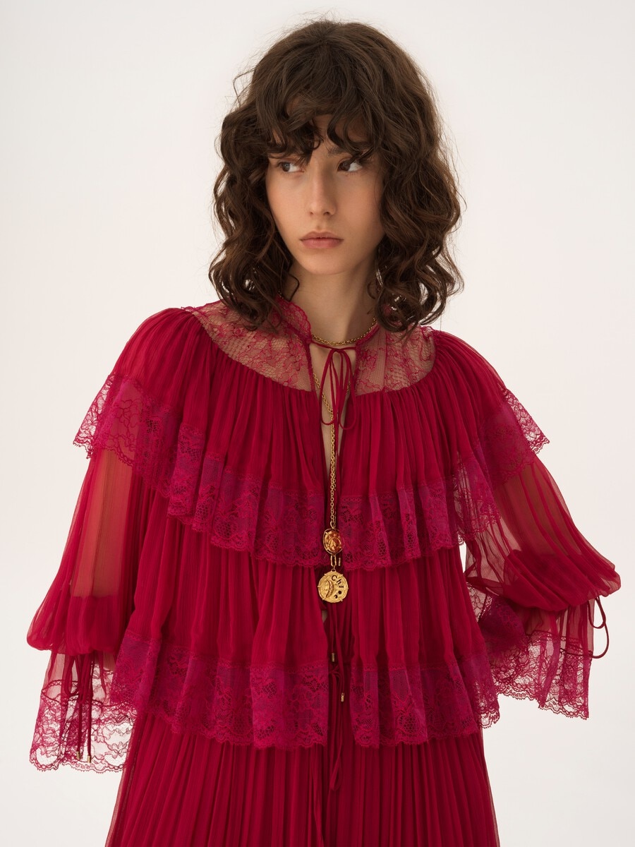 Long ruffled dress in silk mousseline & lace - 6