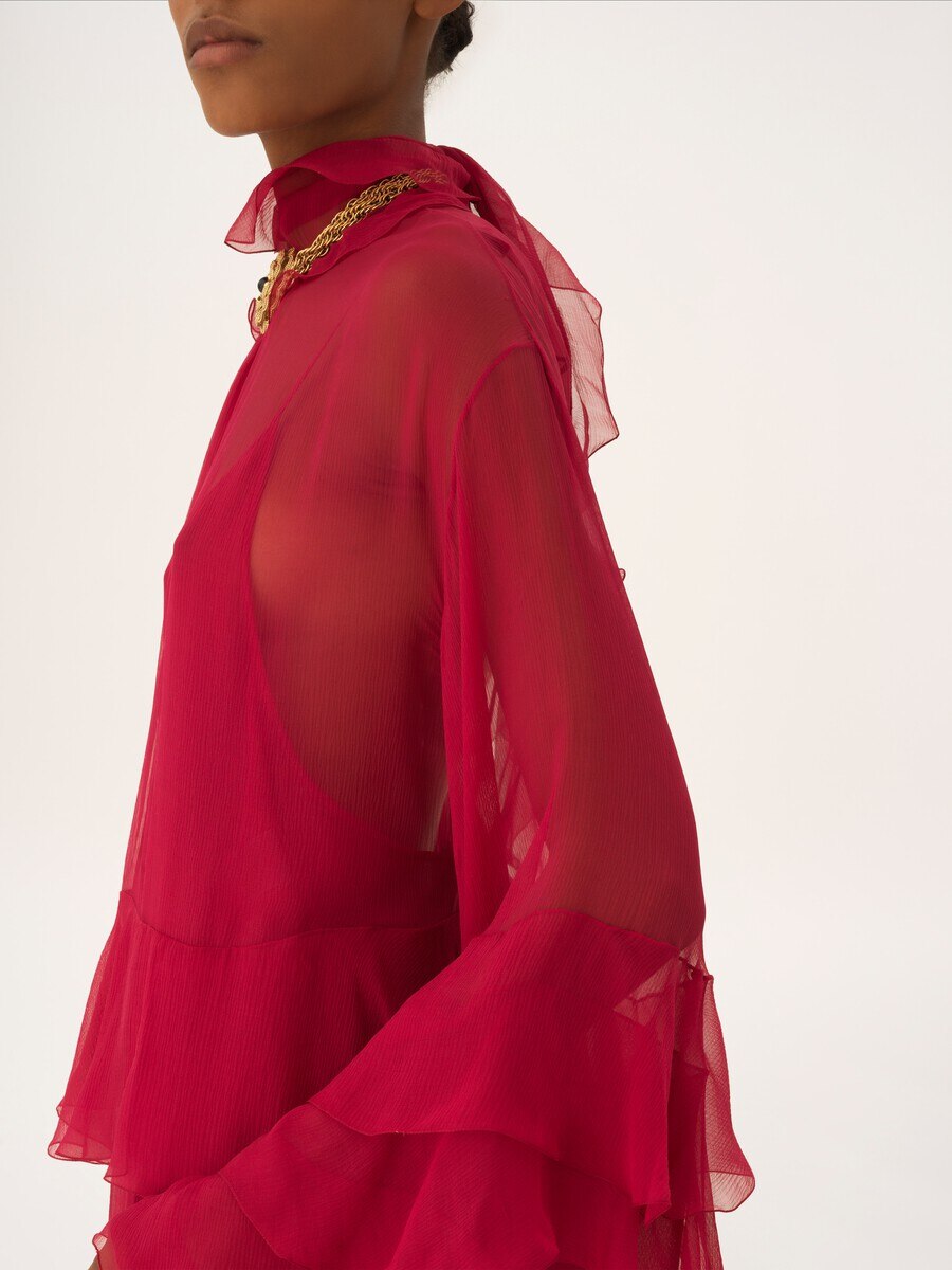 Ruffled mini dress in silk mousseline - 6