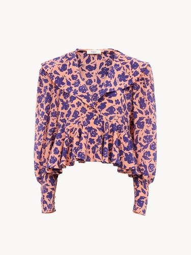V-neck ruffle top in cr&ecirc;pe de chine - 2