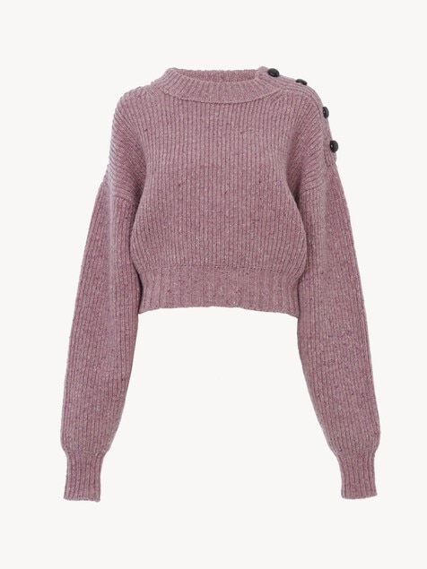Cropped mock-neck sweater in a merino wool knit