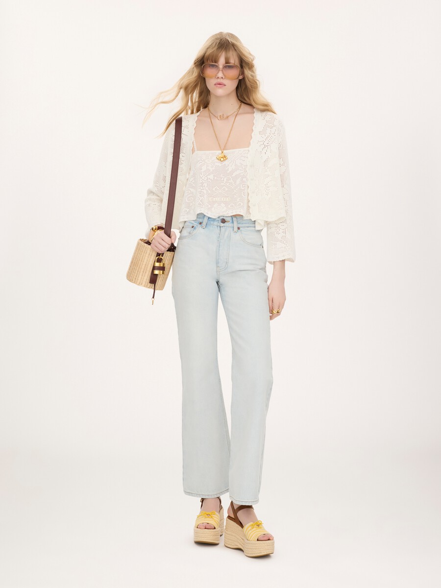 Thin-strap cropped top in a cotton knit - 3