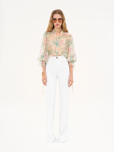 Puff-sleeve blouse in silk mousseline - 3