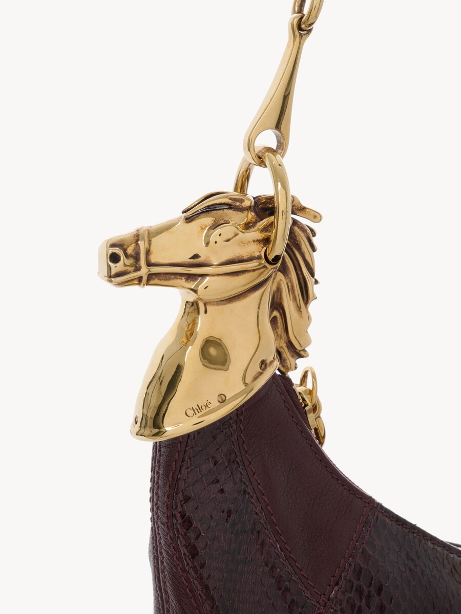 Bolso de hombro Chain Horse de cuero granulado y cuero de serpiente - 9