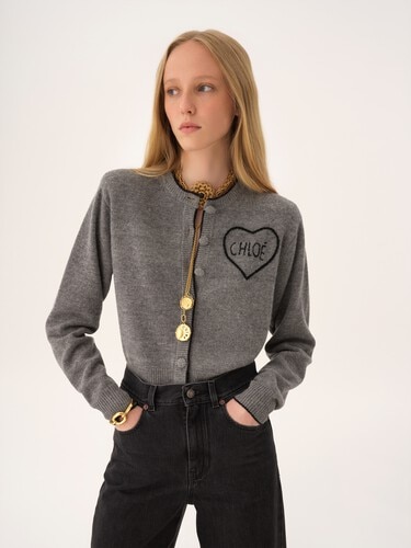 Fitted logo cardigan in a wool & cashmere knit - 4