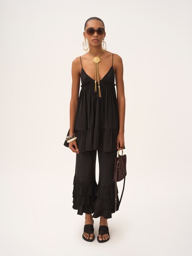 Thin-strap gathered mini dress in cr&ecirc;pe de chine - 3