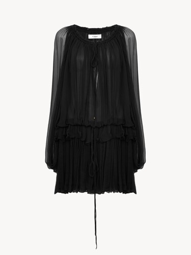 Mini cape dress in silk mousseline - 2
